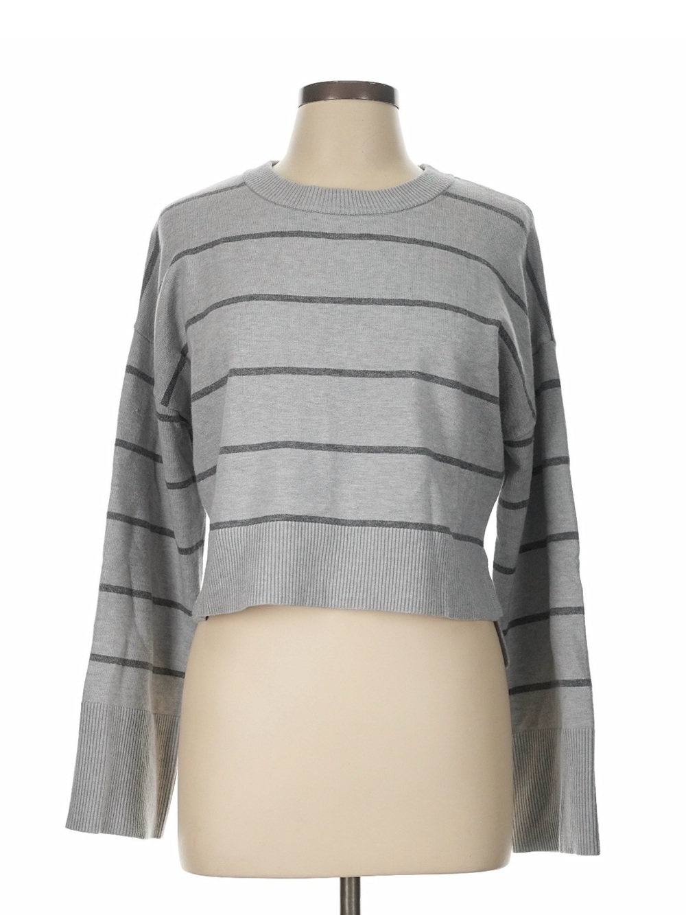 Pink Rose Gray Striped Crop Sweater size small